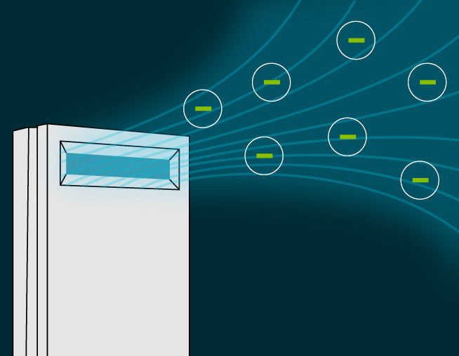 Ion Air Purifier in operation, releasing a stream of negative ions into the air. The device is designed to enhance air quality by neutralizing pollutants and allergens, creating a cleaner and healthier environment."